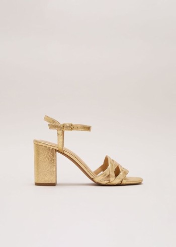 Phase Eight Gold Leather Crossover Block Heels Gold USA | 0412368-SC